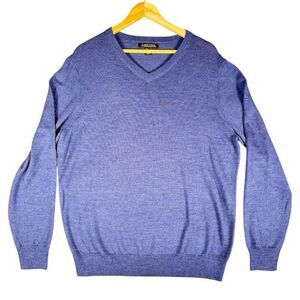 Ethan Pierce Sz L 100% Extra Fine Merino Wool Sweater Blue Golf Athleisure Soft